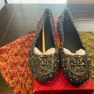 TORY BURCH MINNIE TRAVEL BALLET SPARKLE JACQUARD, SIZE 10,BNIB,MSRP $258